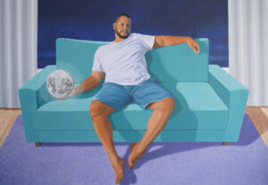 Perigeu (autorretrato com lua cheia) - Acrílica sobre tela - - Exposição Encruzilhadas da Arte Afro-Brasileira - Museu Nacional da Cultura Afro-Brasileira